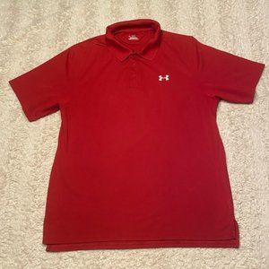 Under Armour: Red collared Polo shirt with White logo - Heat gear - Medium